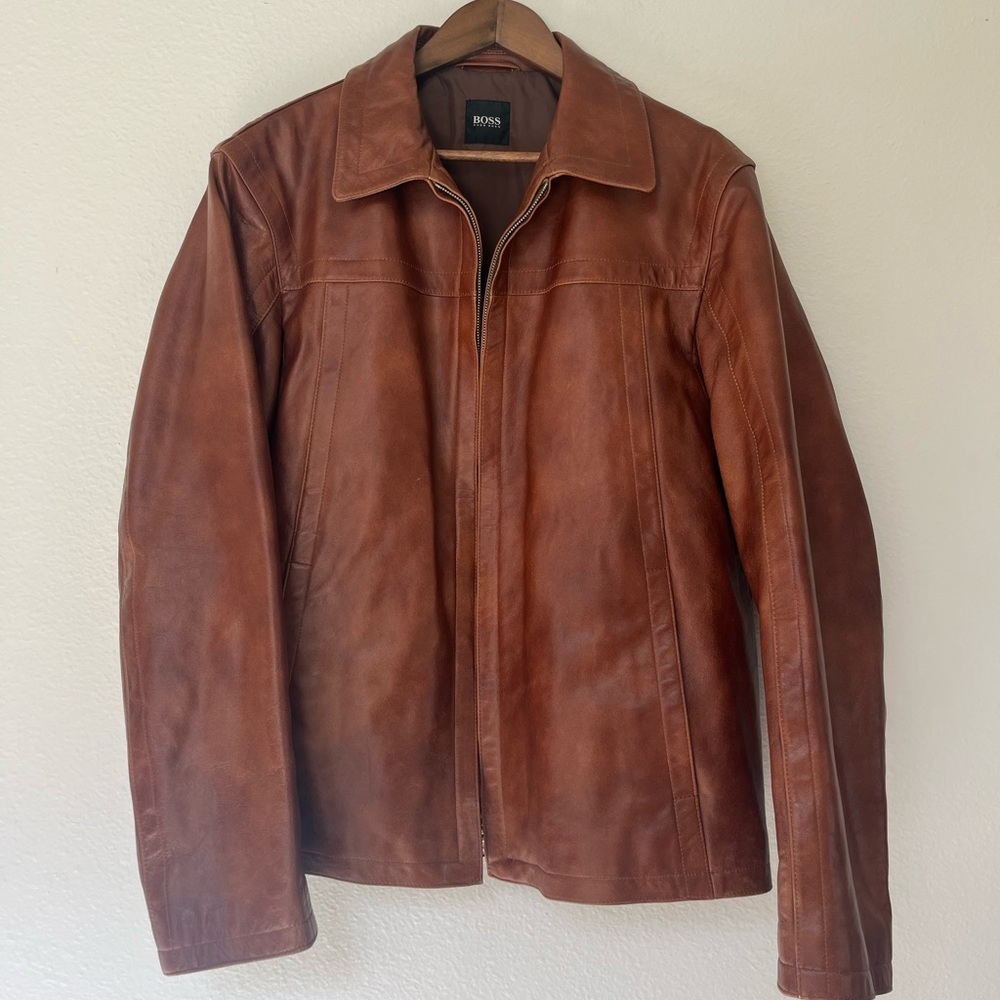 Hugo Boss Mens Lamb Leather Tan Jacket